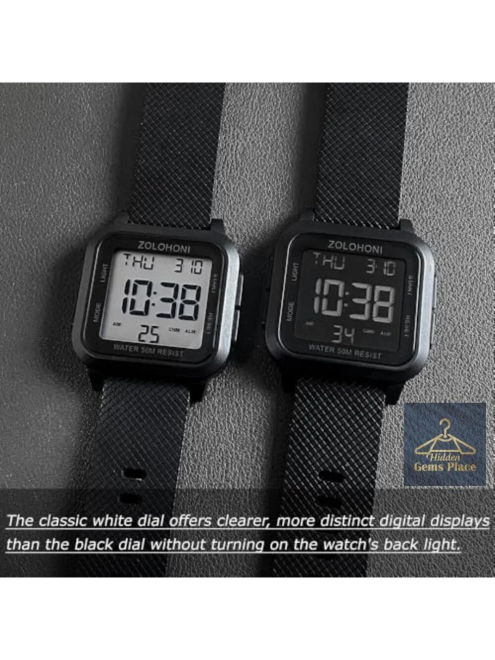 Men's Large Square Digital Watch Waterproof Chronograph Alarm Sport